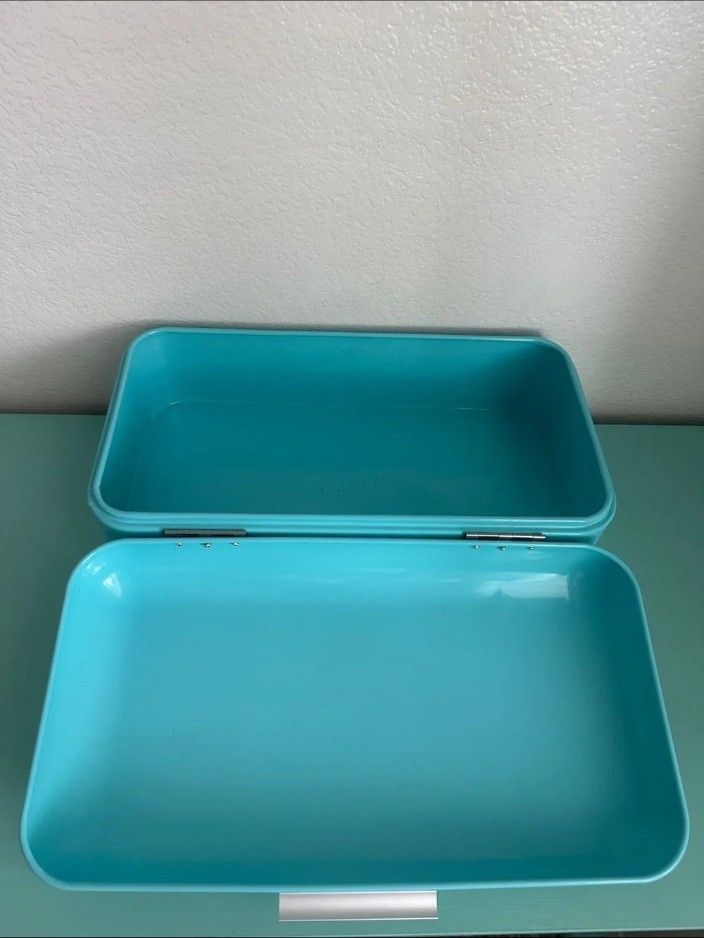 Home Basic-retro metal turquoise bread box storage for kitchen countertop-used